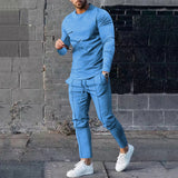 men fall outfit Men's Suit Spring and Autumn Loose round Neck Long Sleeve T Pants Two-Piece Casual Men's Sportswear