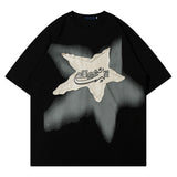 shirt Men's American Retro Star Patch Loose Boyfriend Style Couple Ins Short Sleeve T-shirt