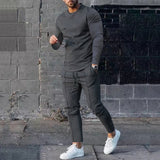 men fall outfit Men's Suit Spring and Autumn Loose round Neck Long Sleeve T Pants Two-Piece Casual Men's Sportswear