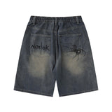 grunge dti Dark Washed Old Hand-Painted Spider Letter Denim Shorts Men's and Women's Same Fashion Brand Loose Wide-Leg Shorts