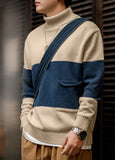 Ceekoo American Retro Knitted Contrast Color Striped Pullover Warm Men's Sweater