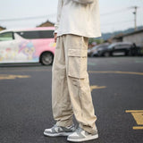 2000s fashion Japanese Simple Solid Color Overalls Men's American Umbrella Pants Drawstring Casual Trousers Straight Pants