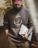 Ceekoo American Retro Knitted Anchor Jacquard Vintage Pullover Men's Sweater