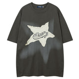 shirt Men's American Retro Star Patch Loose Boyfriend Style Couple Ins Short Sleeve T-shirt