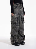 Ceekoo Multi-Pocket Wide Leg Casual Jeans