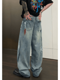 Ceekoo Street Graffiti Contrast Color Straight Jeans