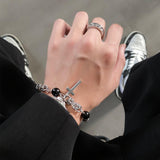 Ceekoo CROSS BLACK PEARL CHAIN BRACELET