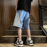 skater boy outfits Summer Fashion Brand Thin Knee Ripped Jeans Men's American-Style Loose Straight Wide-Leg Pants Trendy Shorts