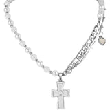 Ceekoo HALF PEARL HALF DOUBLE CHAIN CROSS NECKLACE