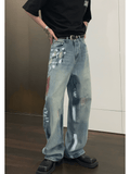 Ceekoo Street Graffiti Contrast Color Straight Jeans