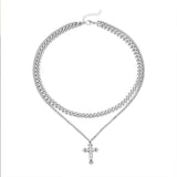 Ceekoo DOUBLE CHAIN CROSS CHAIN NECKLACE