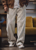 Ceekoo American Retro Corduroy Buttoned Sweatpants Loose Sports Straight Men's Trousers