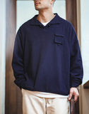 Ceekoo Retro Texture Polo Silhouette Loose Cotton Lapel Men's Sweater