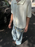 Ceekoo Niche retro hollow shirt boys new summer knitted sweater short sleeve old money style wear lapel half sleeve top