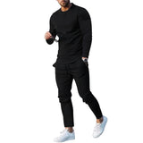 men fall outfit Men's Suit Spring and Autumn Loose round Neck Long Sleeve T Pants Two-Piece Casual Men's Sportswear