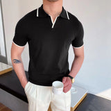 classy outfits men Casual Lapel Polo Shirt Men's Business All-Match Slim Fit Micro Elastic T-shirt Summer Breathable Fashion Knitted Non-Ironing Short Sleeve