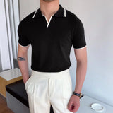 classy outfits men Casual Lapel Polo Shirt Men's Business All-Match Slim Fit Micro Elastic T-shirt Summer Breathable Fashion Knitted Non-Ironing Short Sleeve