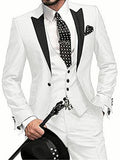 masc outfits New Men's Three-Piece Suit Suit Suit Black Lapel Color Matching Suit Banquet Party Suit Groom Best Man Suit