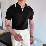 classy outfits men Casual Lapel Polo Shirt Men's Business All-Match Slim Fit Micro Elastic T-shirt Summer Breathable Fashion Knitted Non-Ironing Short Sleeve