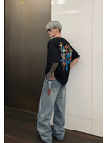 Ceekoo Street Graffiti Contrast Color Straight Jeans