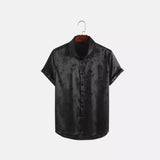 90s fashion men Men's Short-Sleeved Shirt High-End Fashion Elegant Forged Jacquard Lapel Button Men