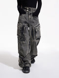 Ceekoo Multi-Pocket Wide Leg Casual Jeans