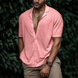 men’s fashion Summer Men's Pure Color Soft Fabric Short Sleeve Lapel Simple Casual Shirt Discount