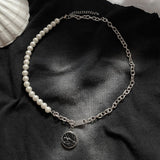 Ceekoo PENDANT HALF PEARL CHAIN NECKLACE