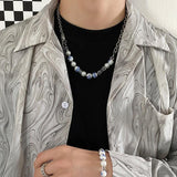 Ceekoo BLUE PEARL CHAIN NECKLACE