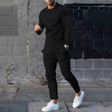 men fall outfit Men's Suit Spring and Autumn Loose round Neck Long Sleeve T Pants Two-Piece Casual Men's Sportswear