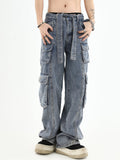 Ceekoo American Multi-Pocket Washed Jeans