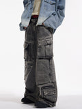 Ceekoo Multi-Pocket Wide Leg Casual Jeans