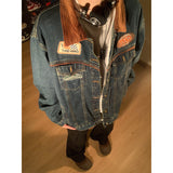 suede jacket outfit Autumn New American Retro Denim Coat Men's and Women's Motorcycle Lapel Jacket Loose Casual Fashion