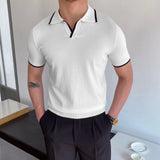 classy outfits men Casual Lapel Polo Shirt Men's Business All-Match Slim Fit Micro Elastic T-shirt Summer Breathable Fashion Knitted Non-Ironing Short Sleeve