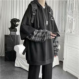 fall fits men Fake Two-Piece Sweater Men's Loose Hong Kong Style Trendy Student Hoodie Spring and Autumn Casual Top Casual Sweater