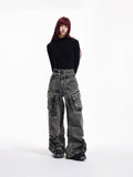 Ceekoo Multi-Pocket Wide Leg Casual Jeans