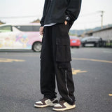 2000s fashion Japanese Simple Solid Color Overalls Men's American Umbrella Pants Drawstring Casual Trousers Straight Pants