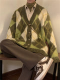 Ceekoo Retro V-Neck Argyle Cardigan