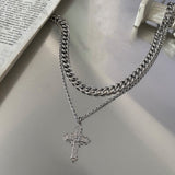 Ceekoo DOUBLE LAYER CROSS CHAIN NECKLACE