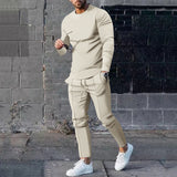 men fall outfit Men's Suit Spring and Autumn Loose round Neck Long Sleeve T Pants Two-Piece Casual Men's Sportswear