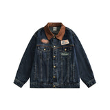 suede jacket outfit Autumn New American Retro Denim Coat Men's and Women's Motorcycle Lapel Jacket Loose Casual Fashion