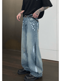 Ceekoo Street Graffiti Contrast Color Straight Jeans