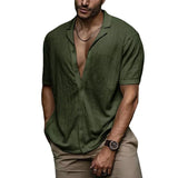 men’s fashion Summer Men's Pure Color Soft Fabric Short Sleeve Lapel Simple Casual Shirt Discount