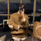 old money outfits men Autumn and Winter Yellow round Neck Sweater 2024 New Korean Style Loose American Sweater Top Trendy Men