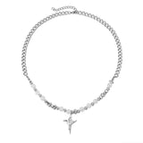 Ceekoo STAR CROSS PEARL CHAIN NECKLACE