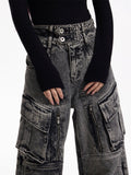 Ceekoo Multi-Pocket Wide Leg Casual Jeans