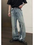 Ceekoo Street Graffiti Contrast Color Straight Jeans