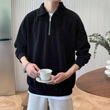 men fall outfit Autumn New Half Zipper Sweater Men's American Retro Loose Casual Design Sense Niche Top Solid Color Pullover