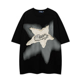 shirt Men's American Retro Star Patch Loose Boyfriend Style Couple Ins Short Sleeve T-shirt