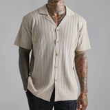 90s fashion men Men's Knitted Button Short-Sleeved Shirt Summer Men's Breathable Short-Sleeved Shirt